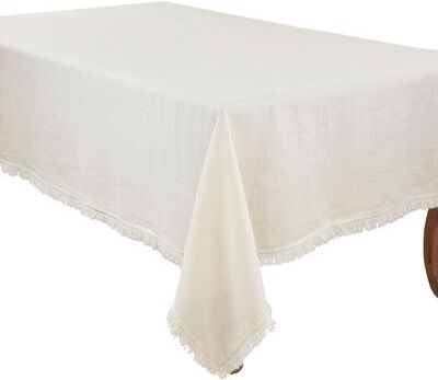 Saro Lifestyle Stonewashed Linen Fringed Tablecloth
