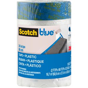 Scotch Abdeckfolie Blue PTD2093EL-24, 2in1, transparente PE-Folie mit Klebeband, 9 my, 60,9 cm x 27,4 m