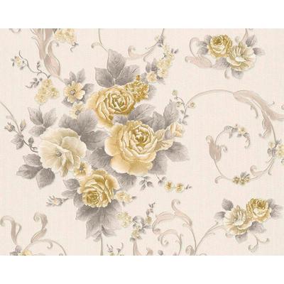 Vliestapete LIVING WALLS "Romantica", grau (grau weiß), B:0,53m L:10,05m, Vinyl, Vlies, Tapeten, Klassische Tapete Floral Metallic Tapeten Wohnzimmer modern Design