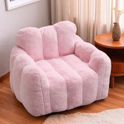 "40.95"" Faux Fur Compression Bean Bag Sofa Chair with Pull Ring and High-Density Foam and No Assembly"