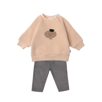 Sweatanzug LILIPUT "Franzbrötchen", Mädchen, Gr. 86/92, grau (grau, beige), 80% Baumwolle, 20% Polyester, bedruckt, Sportanzüge, mit niedlichem Franzbrötchen-Print