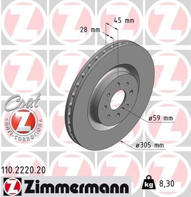 Zimmermann Bremsscheibe Coat Z 110222020 Vorderachse Belüftet 305mm 28mm Für Alfa Romeo