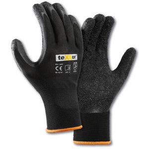 teXXor Arbeitshandschuhe Polyester-Strickhandschuhe, Latex-Beschichtung, schwarz, Größe 7 / S, 12 Paar