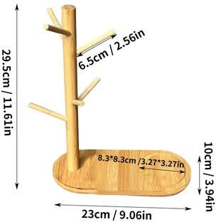 Inspire Select Bamboo Mug Tree Holder Coffee Cup Rack With 3 6 Hooks, Non Slip Countertop Mug Organizer & Display Stand ck6