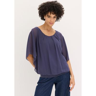 Chiffonbluse BONPRIX "Chiffonbluse mit Untertop", Damen, Gr. 48, blau (indigo), Web, Obermaterial: 100% Polyester. Futter: 100% Viskose, oversize, Blusen Chiffonbluse, Oversize-Passform, für festliche Anlässe, mit elastischem Bund