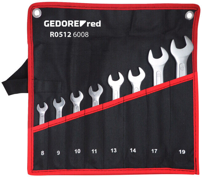 Gedore red Jeu de clés plates doubles, 8 pièces, SW 6-22 mm, métrique, court, set de clés avec sacoche roulante, R05126008 (3301081)