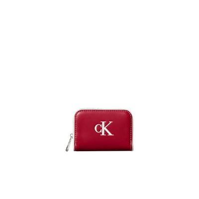 Geldbörse CALVIN KLEIN "CONTRAST CK MEDIUM ZIP AROUND", Herren, rot (bordeaux, weiß), Lederimitat, kontrastfarbene Details, Kleinlederwaren, Geldbeutel, Portemonnaie, Money Pocket mit Reißverschluss
