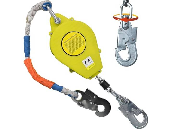 IELSH Höhensicherungsgerät Absturzsicherung 10m/15m/20m (Gelb, 15m) Absturzsicherung Dachdecker mit Selbstsicherndem Haken, 150KG Tragbar Fallschutz Auffanggerät für Arbeiten in der Höhe