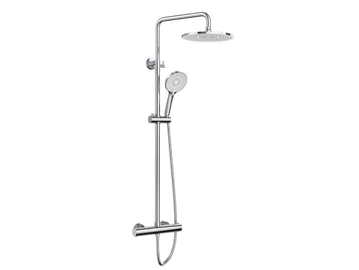 Système de douche Rainsworth avec thermostat\, douche de pluie ronde 25cm ABS\, 3 jets\, 92-126 cm Set de douche\, Chrome