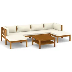 Helloshop26 - Gartenlounge-Set 7-teiliges Set mit cremefarbenen Kissen massives Akazienholz 02_0017059