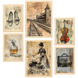 POSTER Set Mit 6 Vintage Frauen Lebensstil A3 & A4 Rahmen Aus Hellem Holz