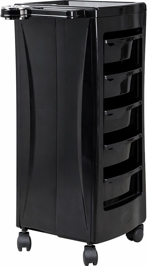 Melcap Carrello da Parrucchiere Styling Professionale Nero Lucido con 5 Cassetti