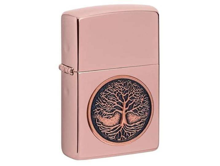 Zippo Tree of Life Emblem High Polish Rose Gold Pocket Lighter