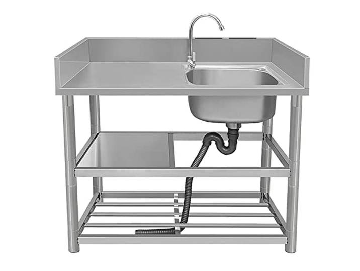 OWOHYG Edelstahl-Einzelbecken-Küchenspüle Mit Arbeitsfläche*, Ablagen, Freistehender Armatur, Für Badezimmer, Restaurant, Landhausstil.R2-80x50x80cm