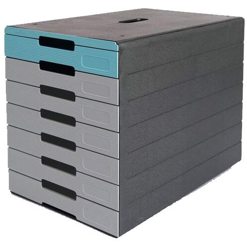DURABLE Schubladenbox IDEALBOX PLUS grau/blau 776306, DIN C4 mit 7 Schubladen