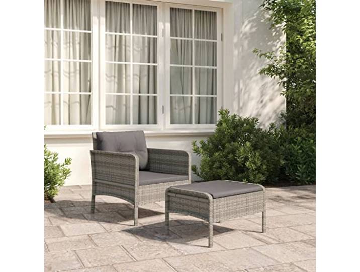 Résine tressée durable avec coussins confortables pour terrasse 2 pièces Salon de jardin 2 places avec coussins Gris, Ensemble résine tressée pour terrasse, Chaise avec repose-pieds, Mobilier