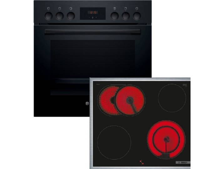 BOSCH Elektro-Herd-Set HEF113BB0, mit nachrüstbar, Schnellaufheizung, Halogen-Innenbeleuchtung, Restwärmeanzeige