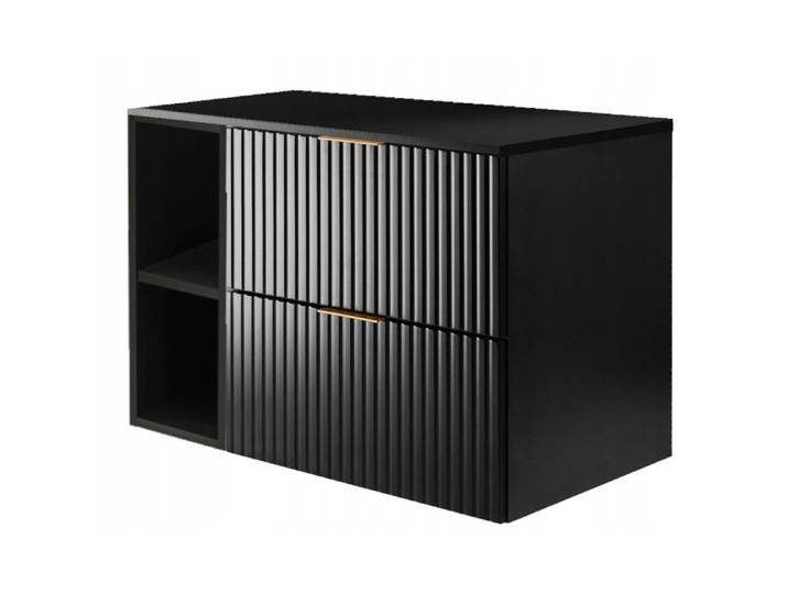 RODAN Meuble sous Lavabo 80 cm FLOW façade rainurée - avec plan de travail - Noir