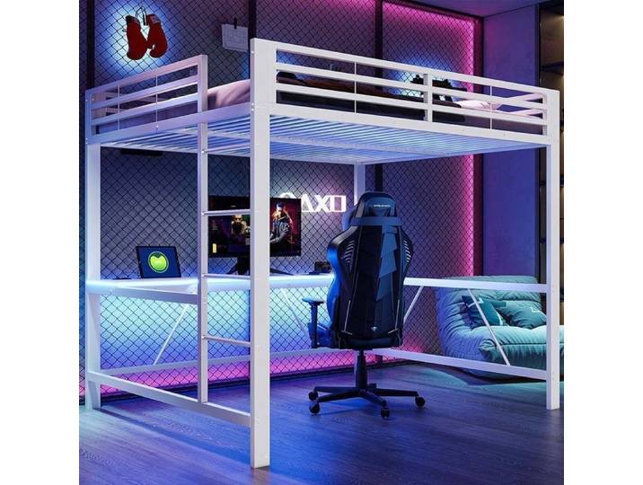 LIT MEZZANINE - YEHTOKHOME - Mezzanine 160x200 - Structure métal - Bureau intégré - LED multicolore USB