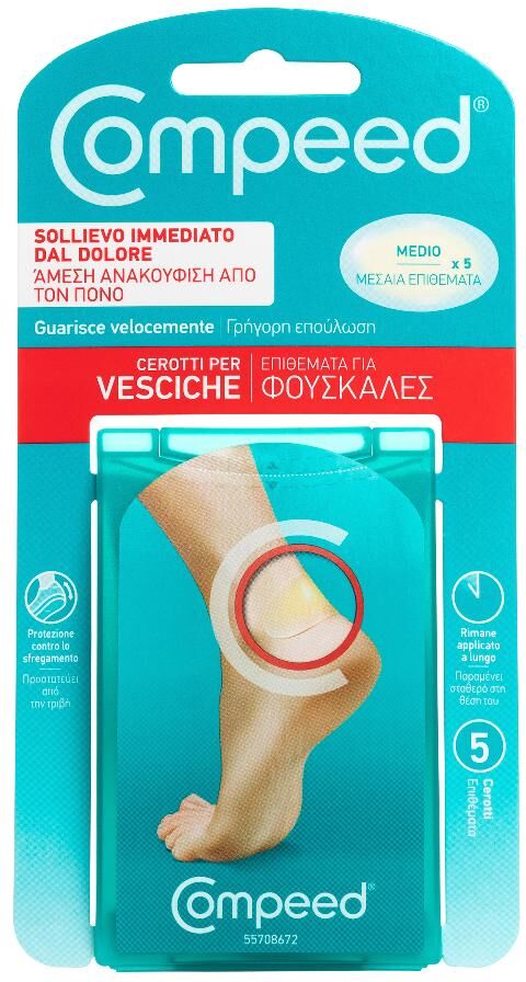 PERRIGO ITALIA Srl Compeed - Cerotti Vesciche Medio 5 Pezzi, Protezione Avanzata per Vesciche di Dimensioni Medie