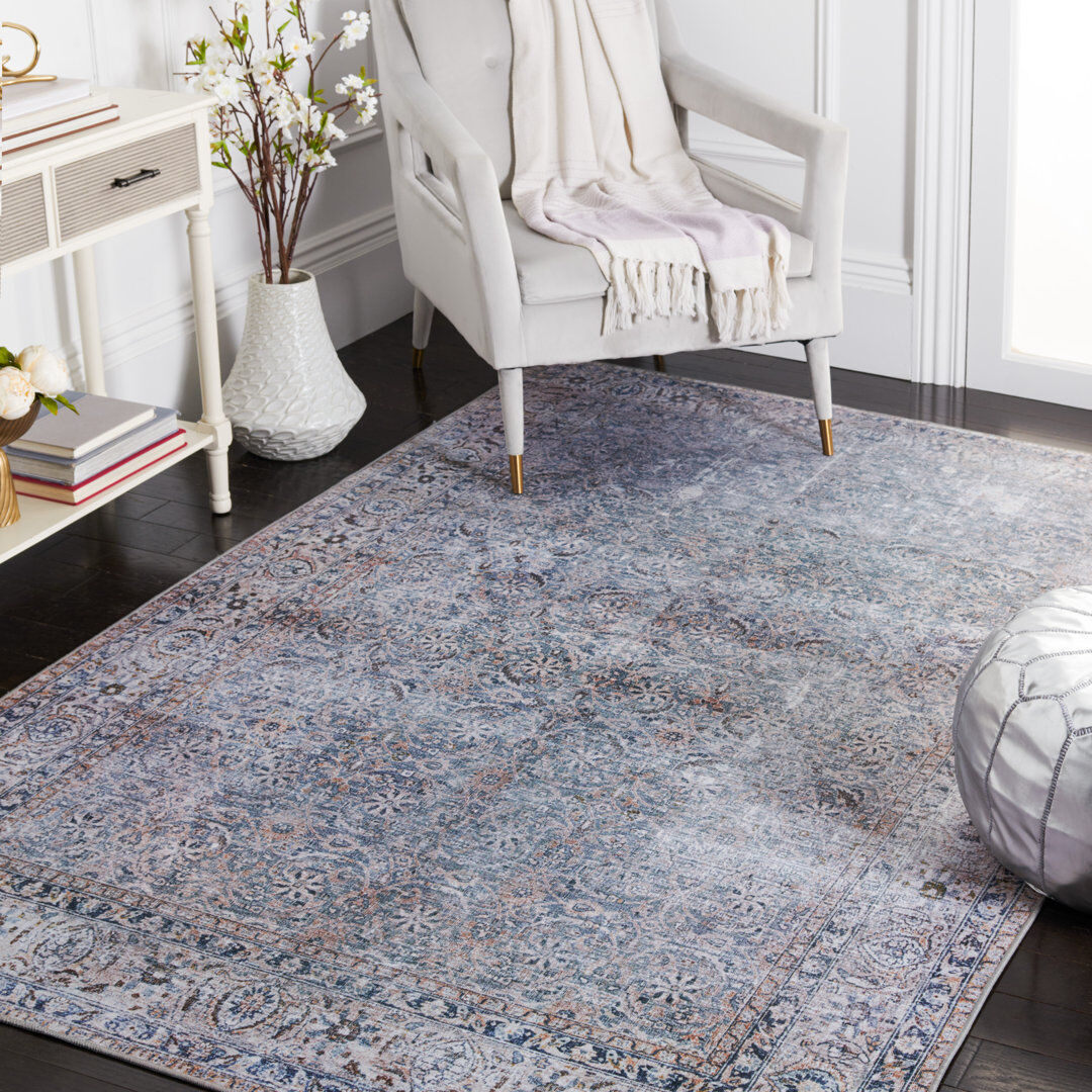 Langley Street Tucson Vintage Look Machine Washable Non-Slip Area Rug in Grey/ Blue Green;Beige;Blue Rectangle 152 x 244 cm