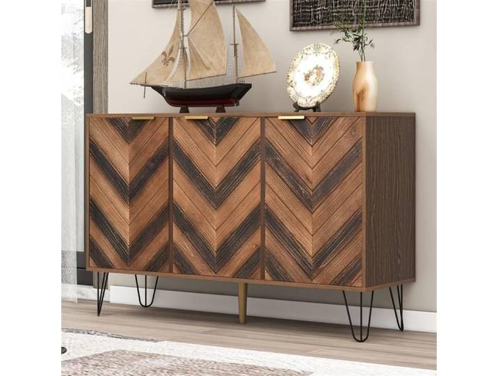 Buffet - GUTENT - 3 portes - Bois massif - Marron