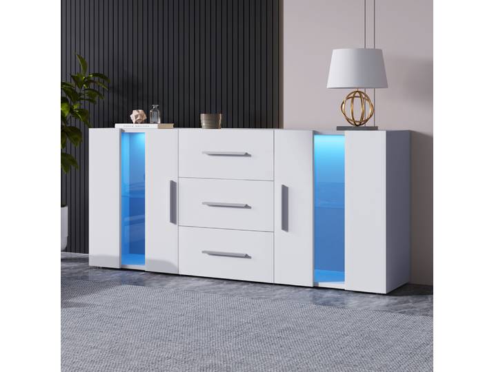 Meuble de rangement multifonctionnel moderne avec éclairage LED, 140x35x70cm, meuble TV, armoire de rangement, organisateur de rangement