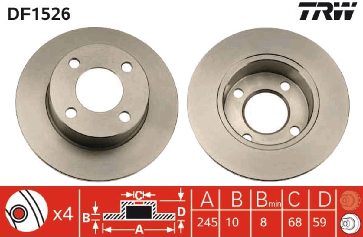 Bremsscheibe TRW DF1526 hinten, voll, 1 Stück