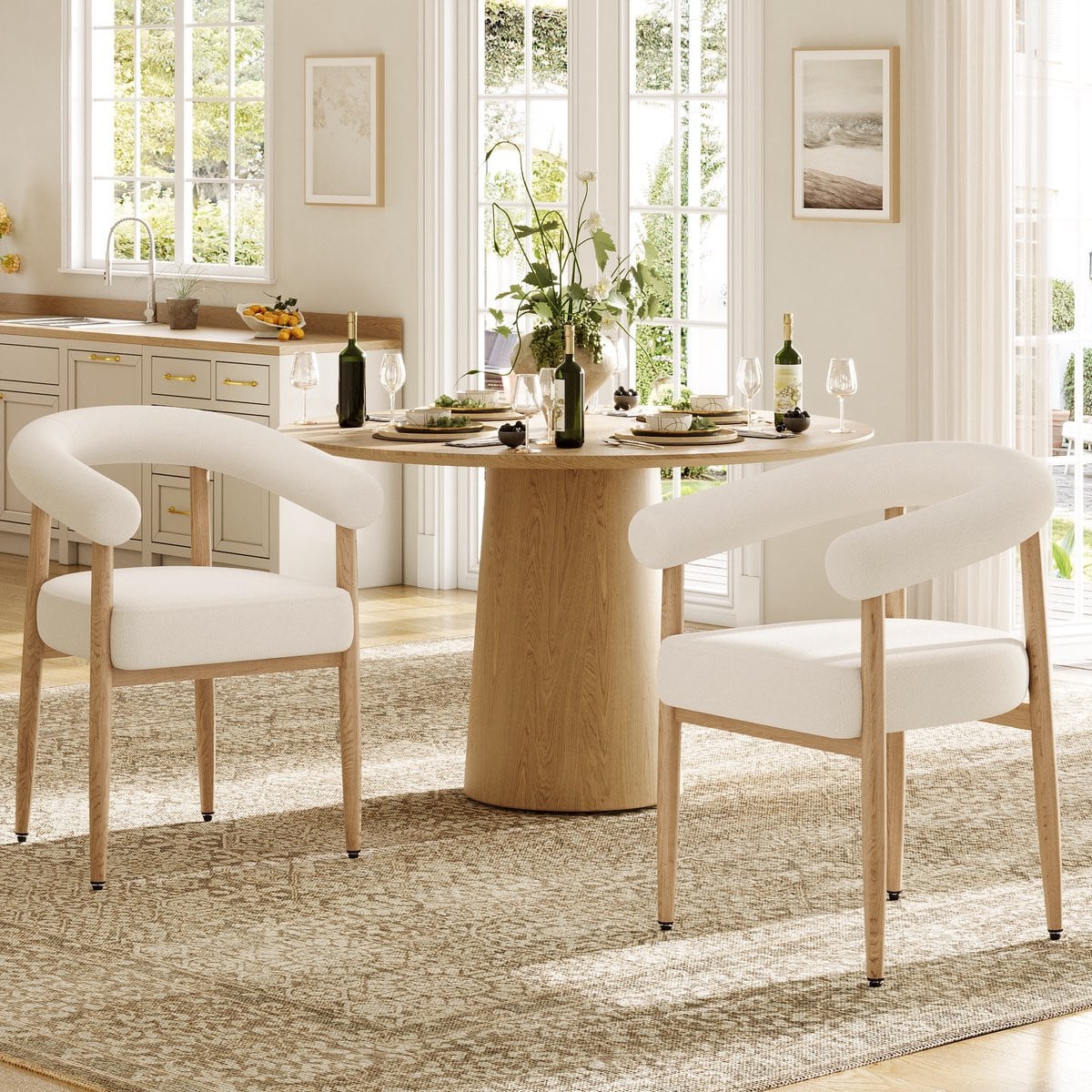 Set van 4 Welltin Eetkamerstoelen - Gestoffeerd Modern Design - Wit
