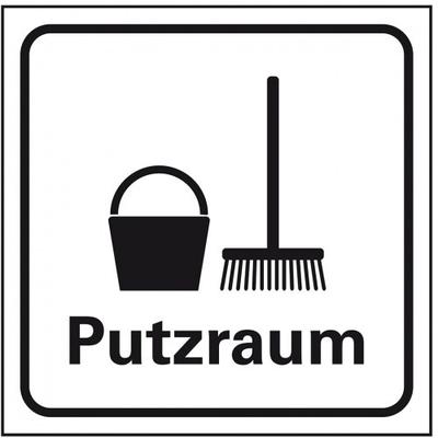 Aufkleber I Standard Piktogramm Putzraum, weiß/schwarz, Folie, selbstklebend, 150x150mm