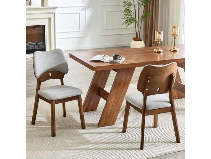 ROVRYN Lot de 2 chaises de salle a manger dossier papillon assise rembourree bois massif gris