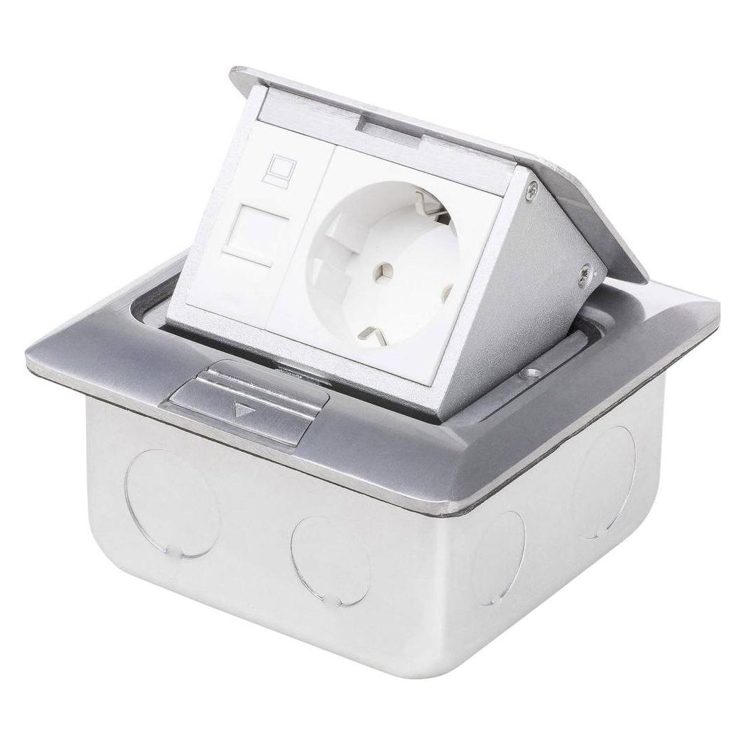 LEDmaxx 105626 1fach Fussboden-Einbausteckdose mit Cat5 Buchse IP20 Aluminium (105626)