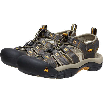 Sandale KEEN "NEWPORT H2", Herren, Gr. 46, grau (raven, aluminum), Synthetik, Schuhe Sandale, waschbar,schnelltrocknend, Zehenschutz, stoßdämpfend