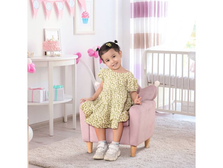 HOMCOM Fauteuil Enfant Velours Rose Couronne 50x42x58 cm