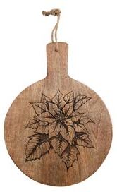 IH Casa Decor "10"" Mango Wood Round Etched Cheese Board Poinsettia"