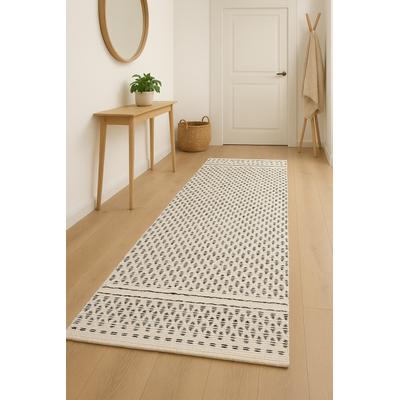 Wollteppich "Wooly Nature", weiß (natur,schwarz), B:80cm H:10mm L:250cm, Baumwolle, Wolle, MYFLAIR MÖBEL & ACCESSOIRES, Teppiche, Handwebteppich, reine Wolle, Scandi Design, handgewebt, Wohnzimmer
