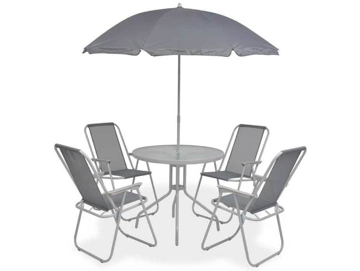 CHIC Ensemble à manger d'extérieur 6 pcs Acier et textilène Gris 80x70 cm (DiamètrexH) avec protection extérieure dédiée 542303