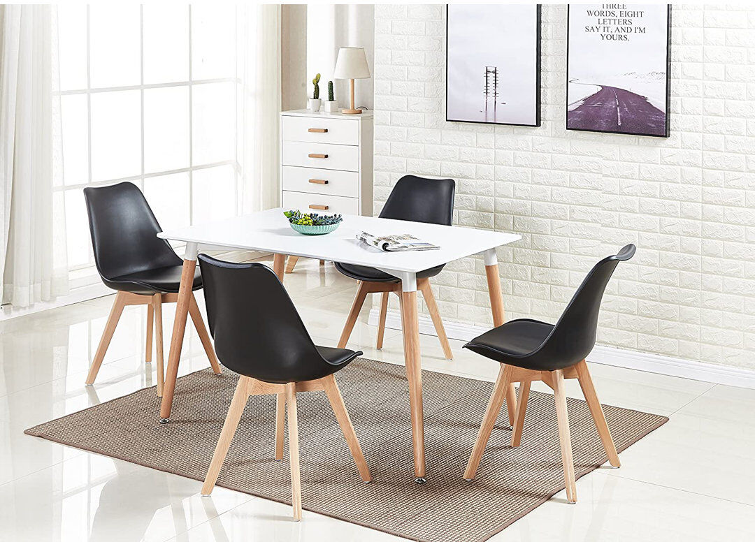 Hykkon Zane 4 Person Modern Dining Table Set White/Black 4