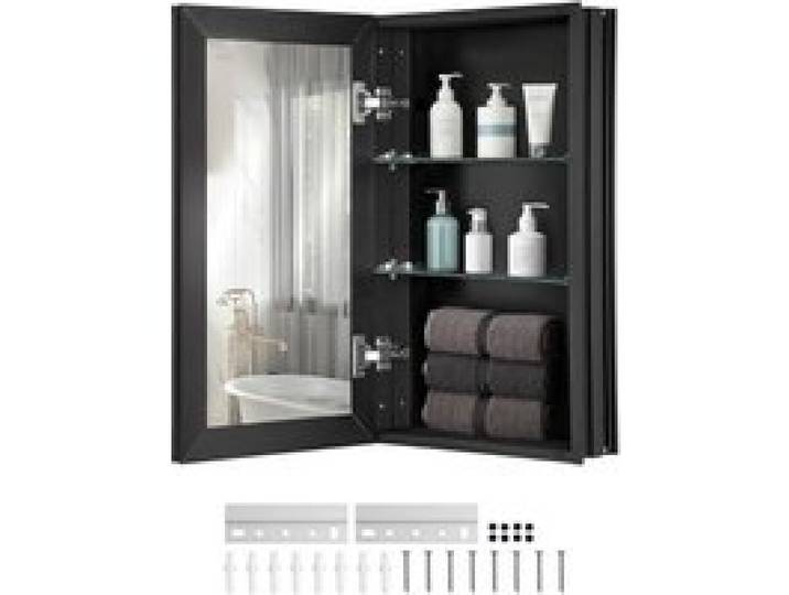 VEVOR Spiegelschrank verspiegelter Arzneischrank Medizinschrank (355 x 135 x 610 mm) für Badezimmer mit Doppelspiegel & verstellbaren Glasböden, Einbau- und Wandmontage, Aluminiumrahmen, Badschrank