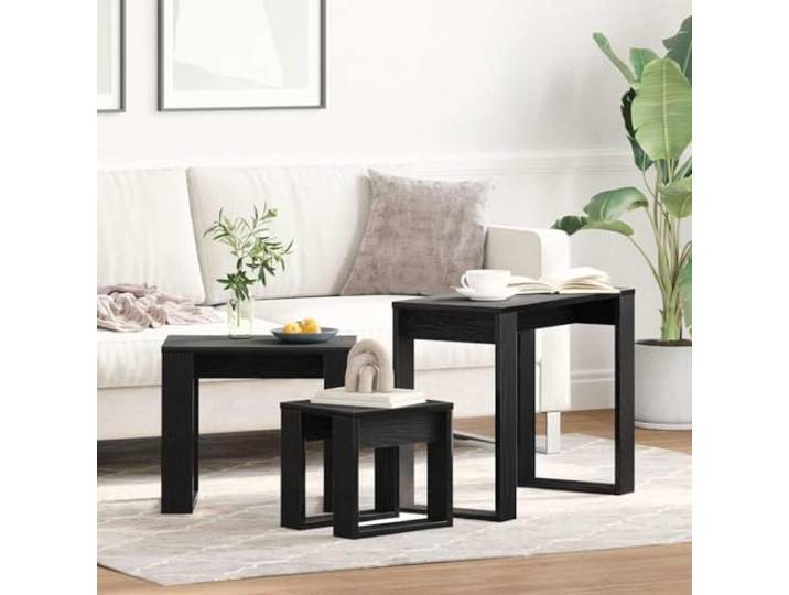 Beistelltische, 3-teilig, Eiche, Schwarz, 61 x 28 x 47 cm Holzwerkzeug, modernes Design, platzsparend, vielseitig einsetzbar, pflegeleicht