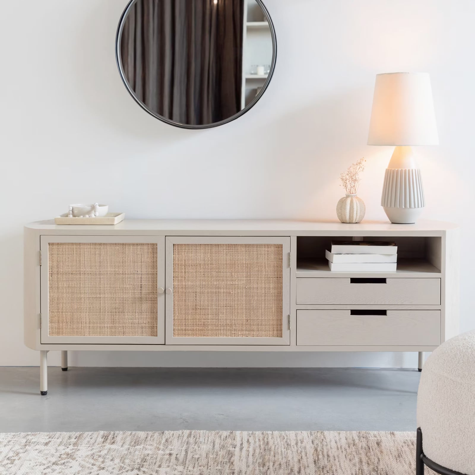 ZILT TV-meubel Meja Rattan in beige, 150 cm breed