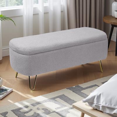 ZWYO HOSIMU "39""L Faux Fur Upholstered Storage Ottoman Bench for End of Bed, Padded Entryway Bench with Safety Hinge, Versatile Seating"