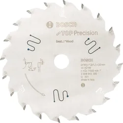 Bosch Kreissägeblatt Top Precision Best for Wood, 165 x 20 x 1,8mm, 20 Zähne - 2608642385
