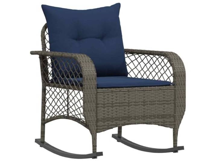 Garten-Schaukelstuhl mit Kissen Grau Poly Rattan PE-Rattan, pulverbeschichteter Stahlrahmen, abnehmbarer Bezug, Gummiband an Metallbeinen, Außenbereich
