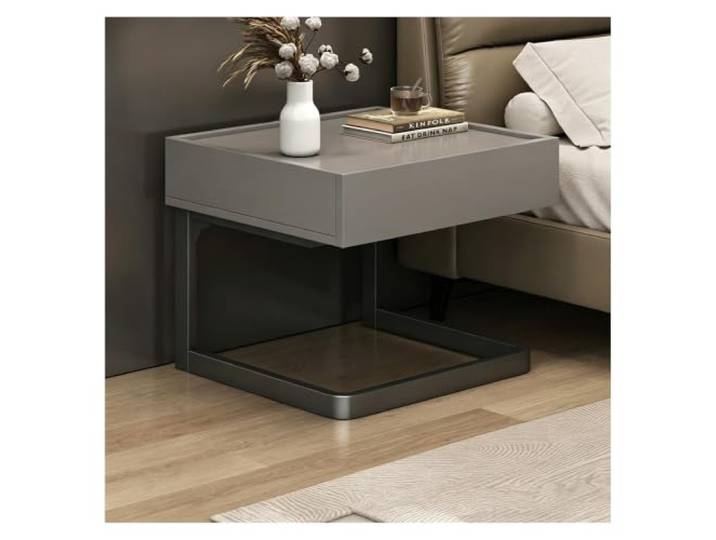 PQPQLI Nachttisch Im Industriestil, Beistelltisch Mit Schublade Schwebender Nachtschrank, Vielseitiger Nachtkommode, Tisch Mit Stahlgestell, Für Schlafzimmer(Gray)