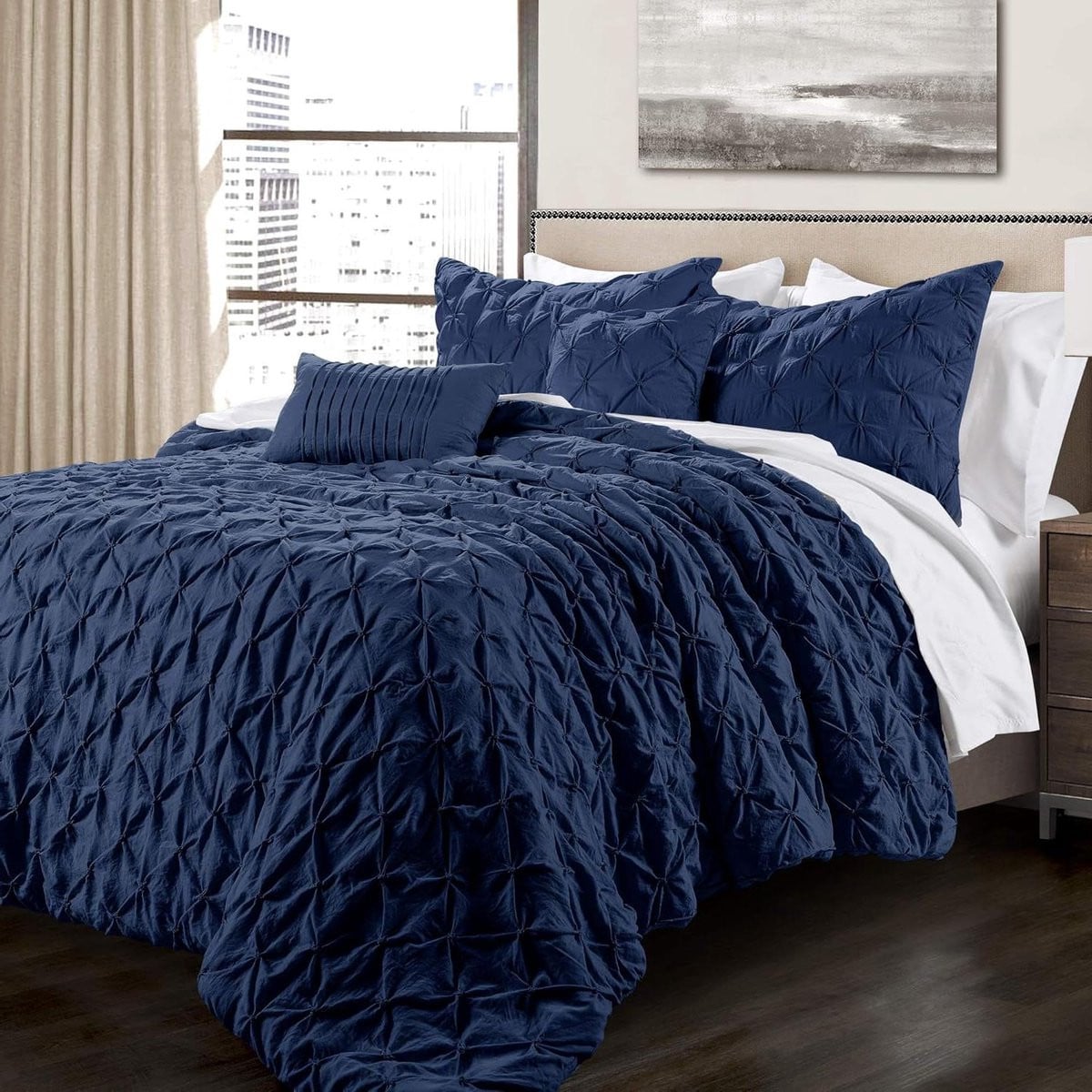 Kingsize Pintuck Dekbedset met Textuurdetails - Marineblauw