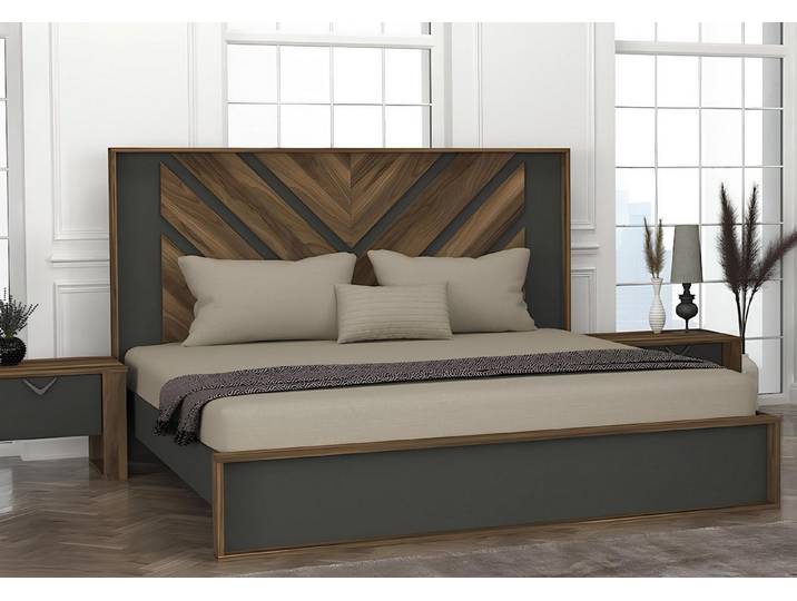 JVmoebel Polsterbett Grau gepolstertes Doppelbett mit gemütlichem Kopfteil (Bett), Made in Europa