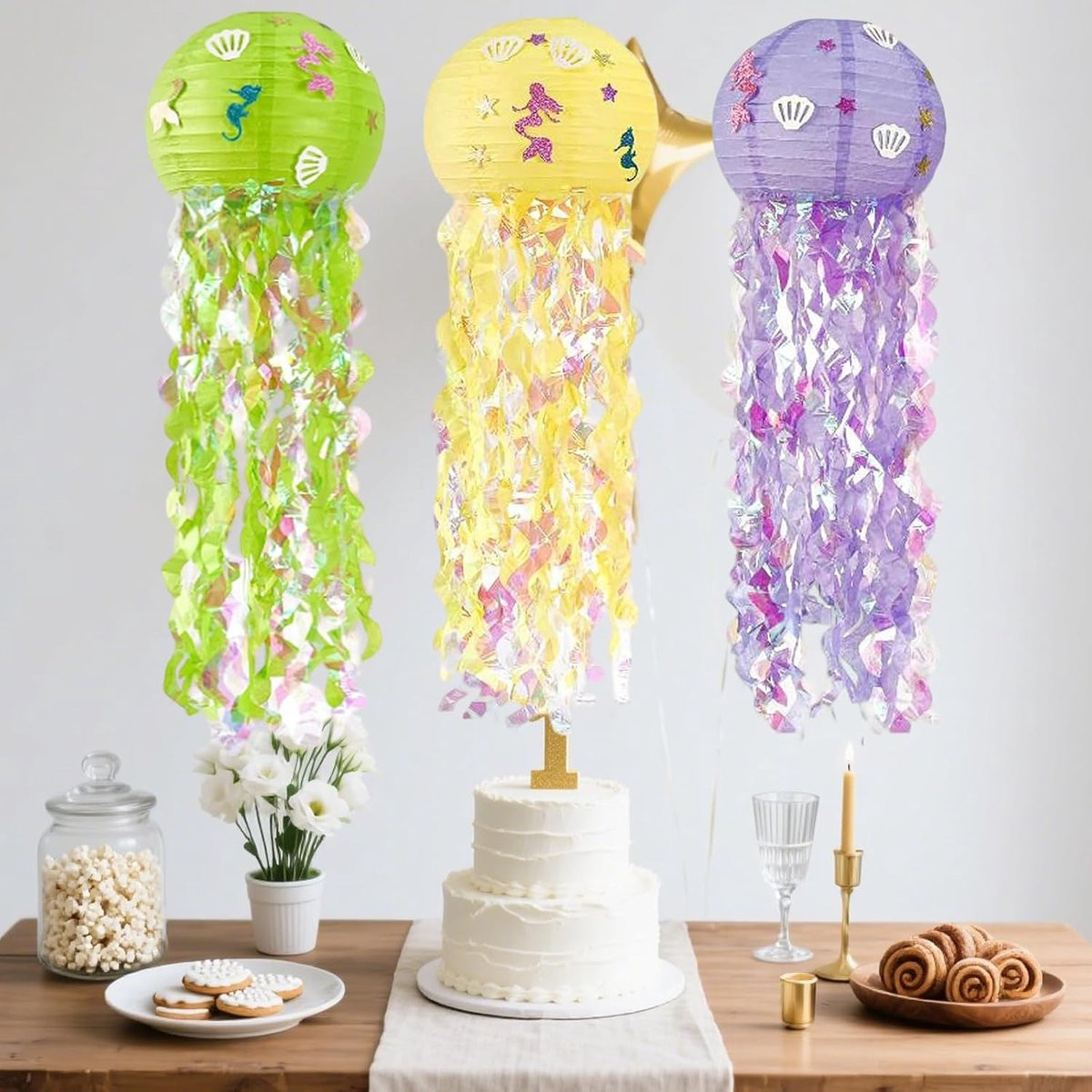 3-delige zeemeermin en jellyfish papieren lantaarns voor decoratie tijdens feesten
