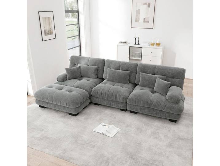 Canapé d'angle modulaire - TRUXEN8 - Chenille gris - Design élégant - Confort optimal