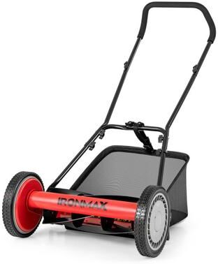 Costway 16 Inch Push Lawn Mower with 5 Steel Blades and Grass Catcher Bag-Red